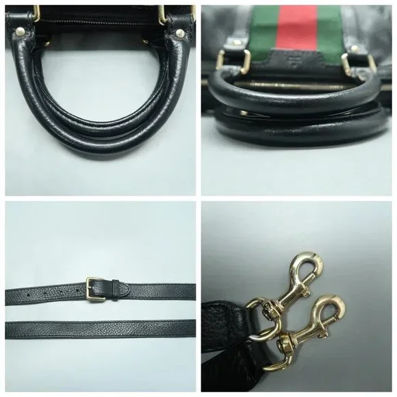 GUCCI Boston Black Leather Satchel 697-021225 - Picture 8 of 12